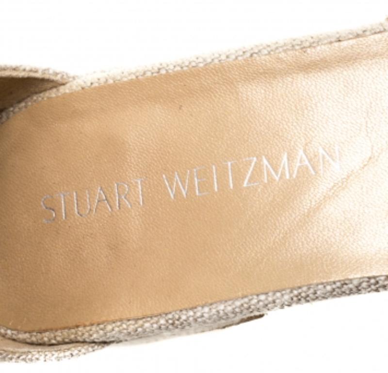 Stuart Weitzman Beige Tweed Nudistchains Sandalen Größe 39 im Angebot 2