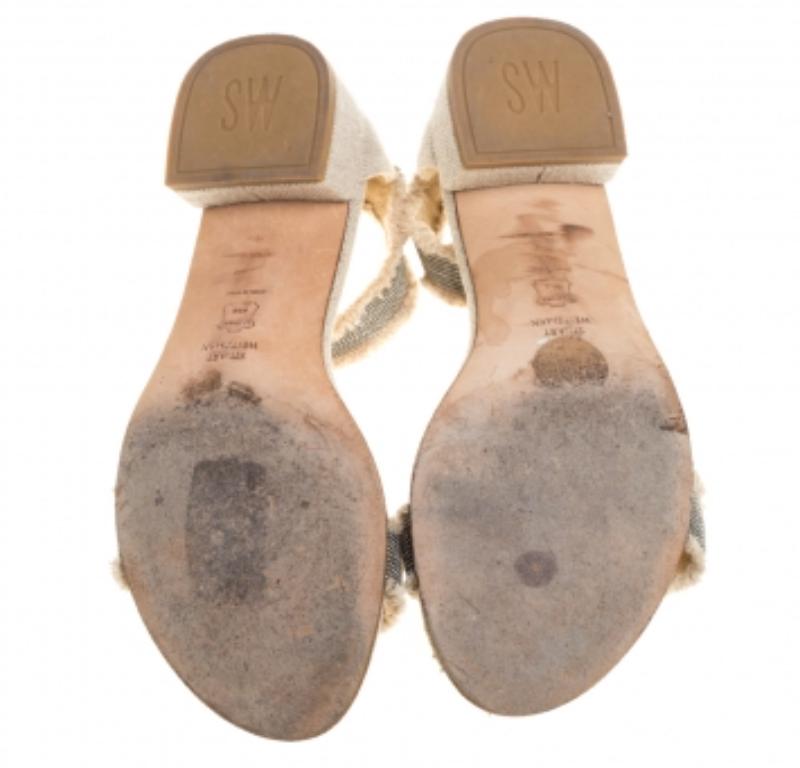 Stuart Weitzman Beige Tweed Nudistchains Sandalen Größe 39 im Angebot 3