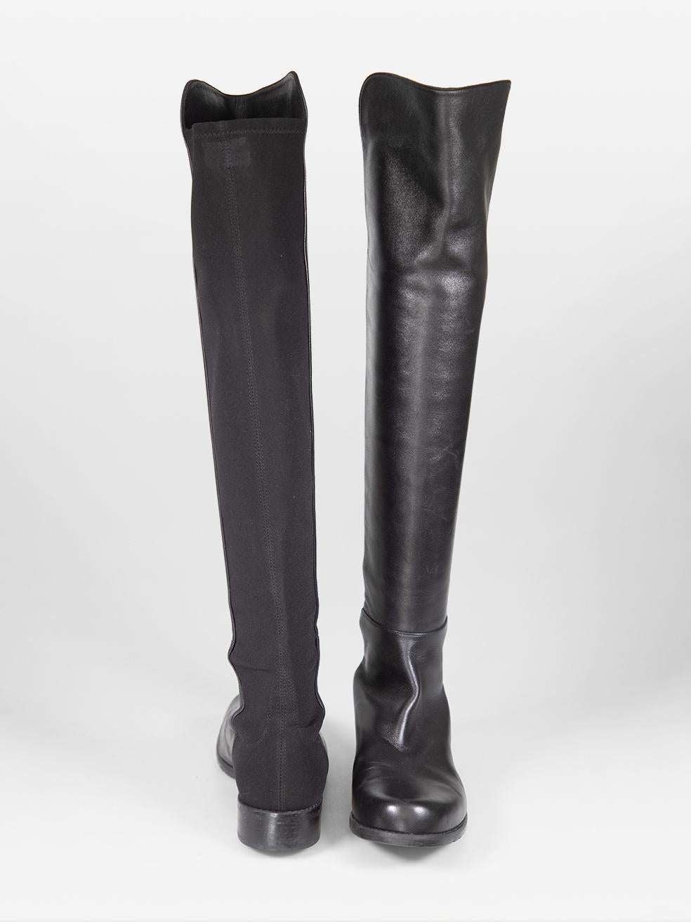 Stuart Weitzman Black 5050 Leather Boots Size EU 37.5 In Good Condition For Sale In London, GB