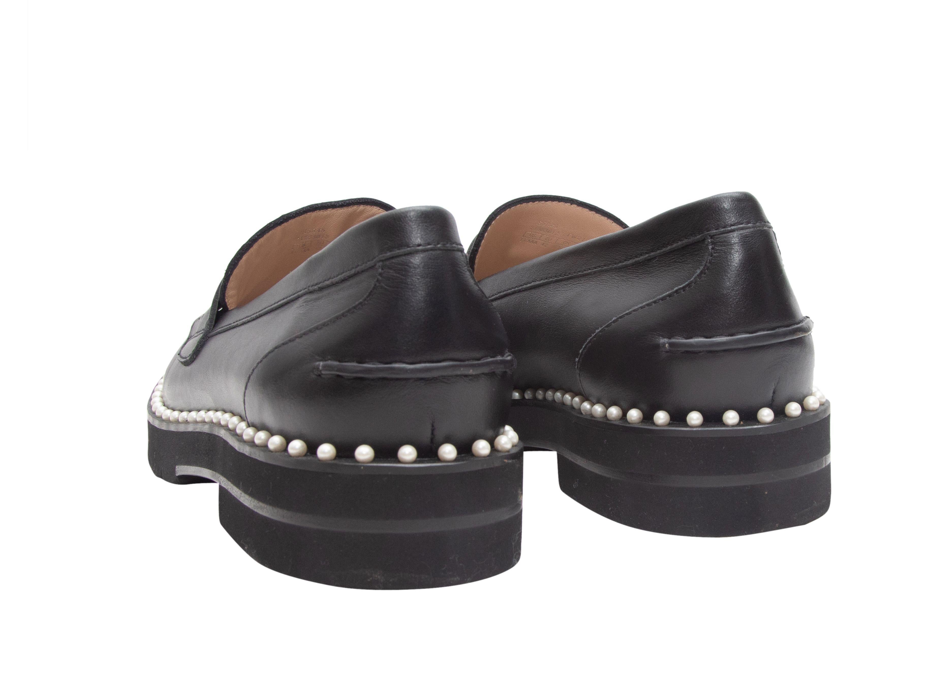 Women's Stuart Weitzman Black Faux Pearl-Accented Tassel Loafers