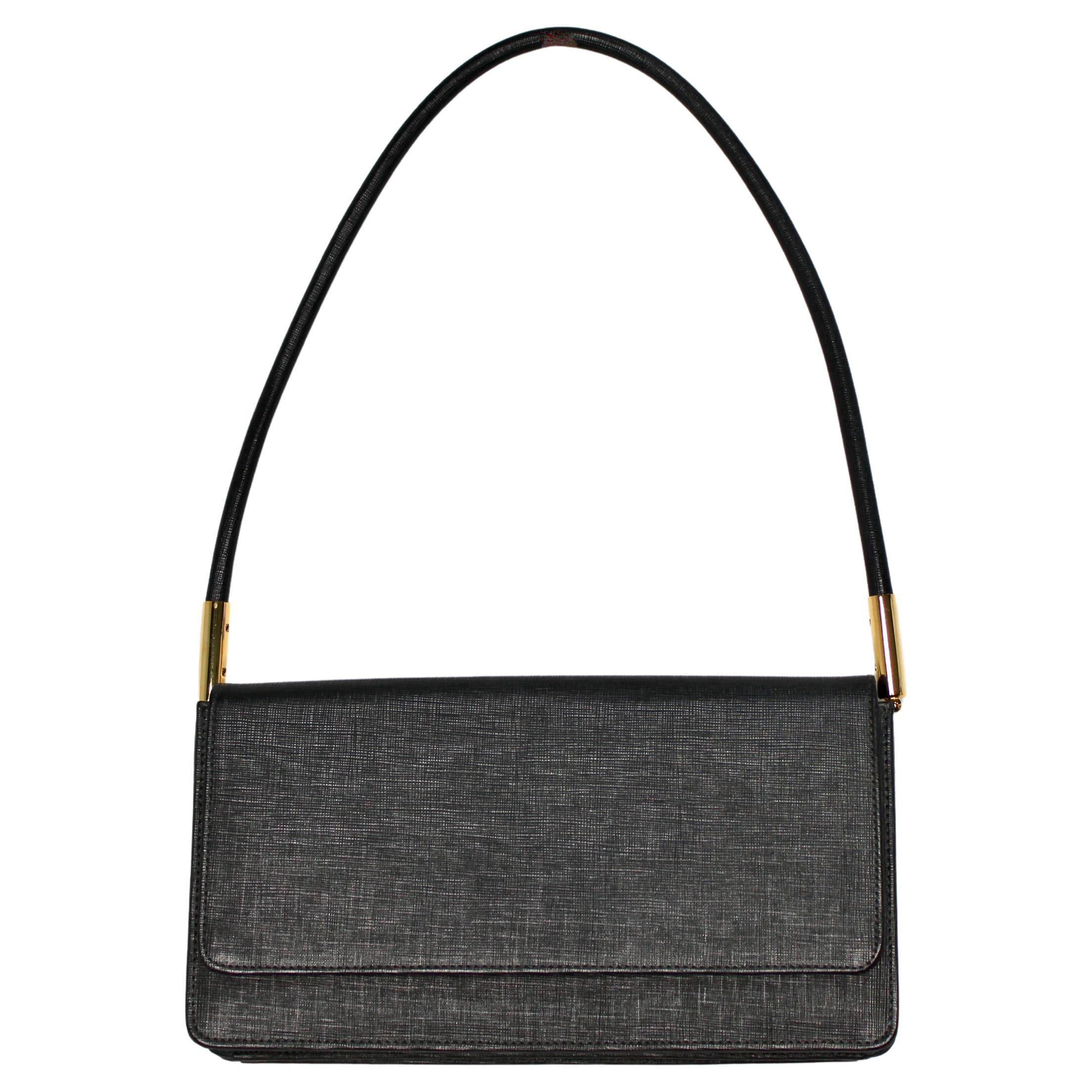 Stuart Weitzman Black Flap Structured Shoulder Bag circa 1990s