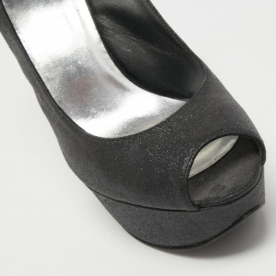 Stuart Weitzman Black Glitter and Leather Peep Toe Slingback Pumps Talla 39 en Bueno estado para la venta en Dubai, Al Qouz 2