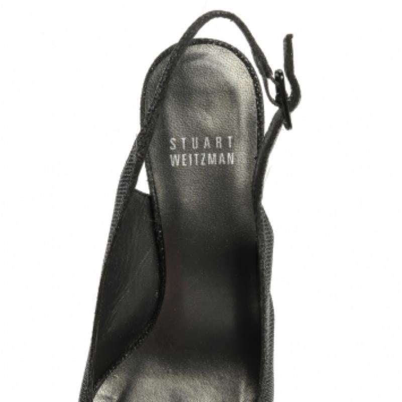 Women's Stuart Weitzman Black Glitter Fabric Slingback Wedge Sandals Size 36 For Sale
