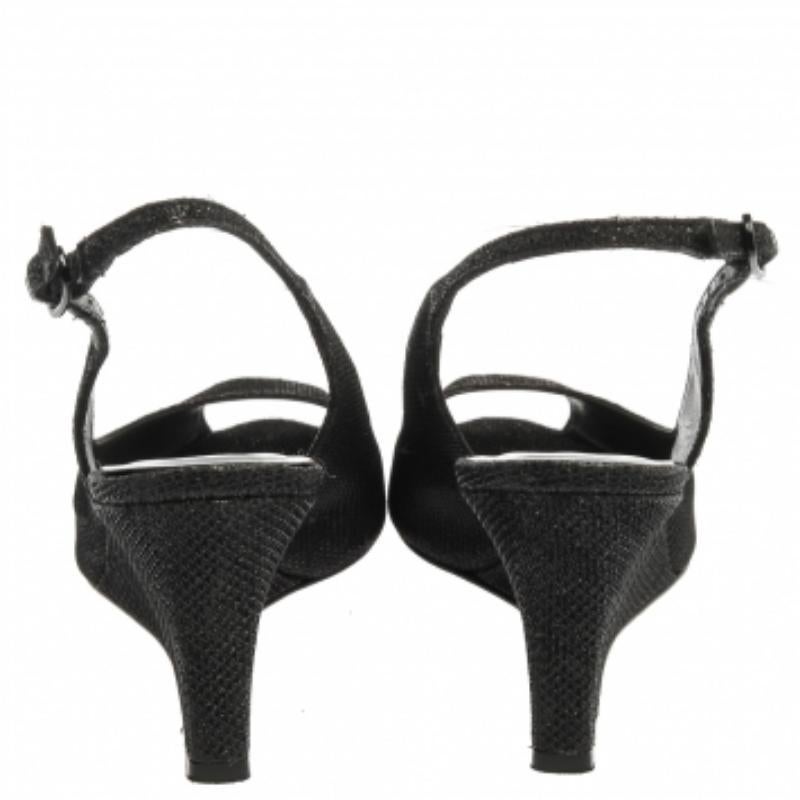 Stuart Weitzman Black Glitter Fabric Slingback Wedge Sandals Size 36 For Sale 1
