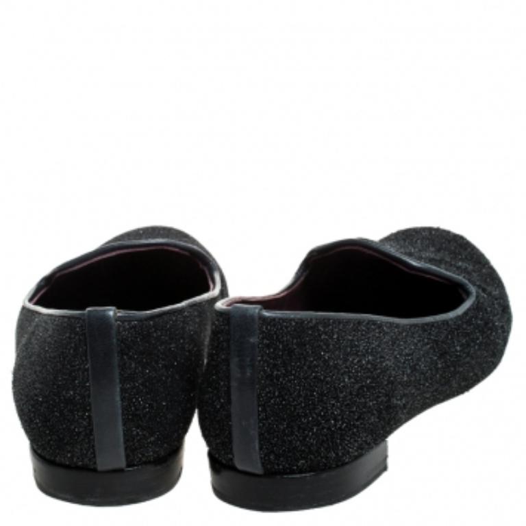 Stuart Weitzman Schwarz Glitter Leder Smoking Slippers Größe 37,5 Damen im Angebot