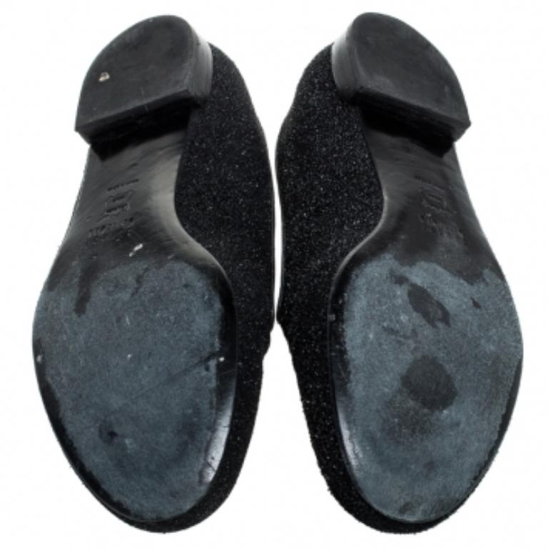 Stuart Weitzman Schwarz Glitter Leder Smoking Slippers Größe 37,5 im Angebot 2