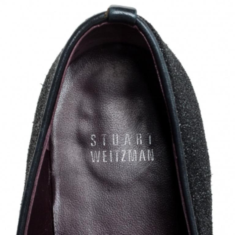 Stuart Weitzman Schwarz Glitter Leder Smoking Slippers Größe 37,5 im Angebot 3