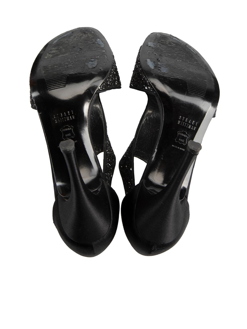 Stuart Weitzman Black Glitter T Bar Sandals Size IT 40 Bon état - En vente à London, GB