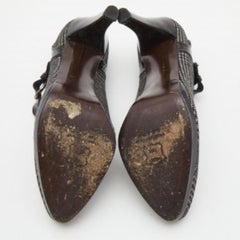 Stuart Weitzman Black/Grey Patent Leather and Plaid Wool Marianne Pumps Size 38