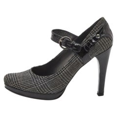 Stuart Weitzman Black/Grey Patent Leather and Plaid Wool Marianne Pumps Size 38