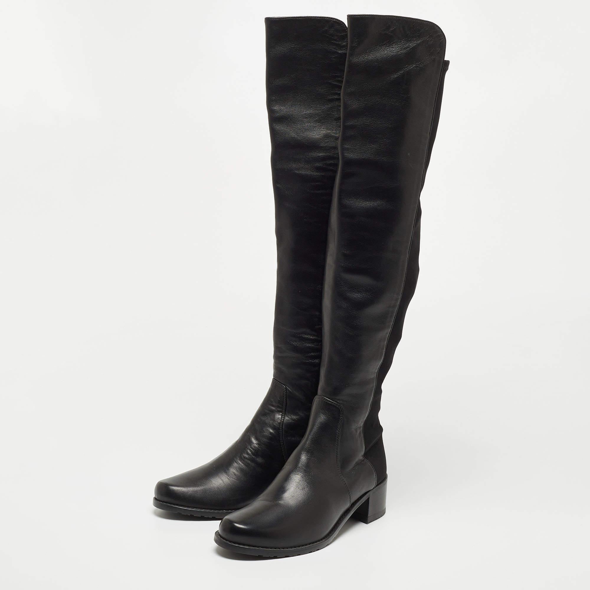 Stuart Weitzman Black Leather and Fabric Thigh High Boot Size 35 1