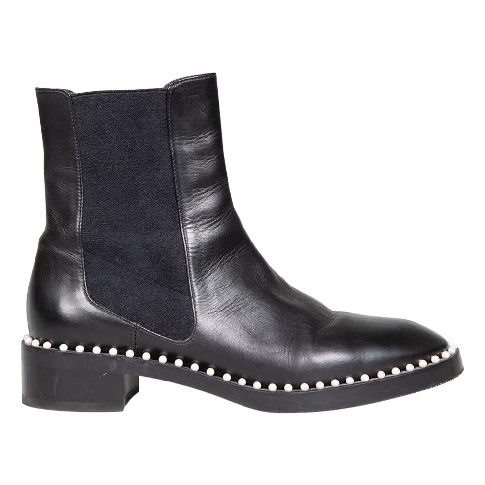 Stuart Weitzman Black Leather Faux Pearl Boots Size US 8.5