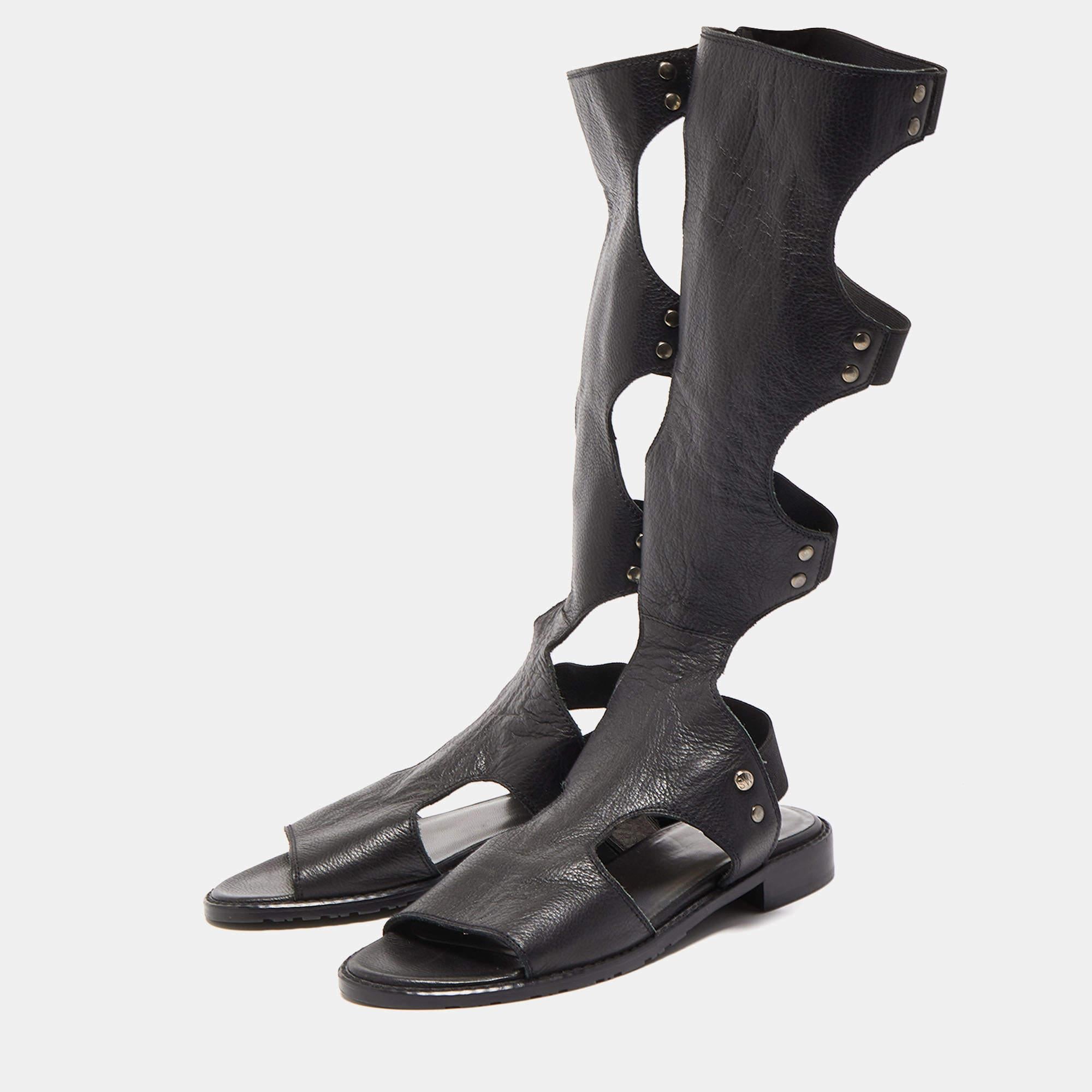 Women's Stuart Weitzman Black Leather Gladiator Backview Sandals Size 35 For Sale