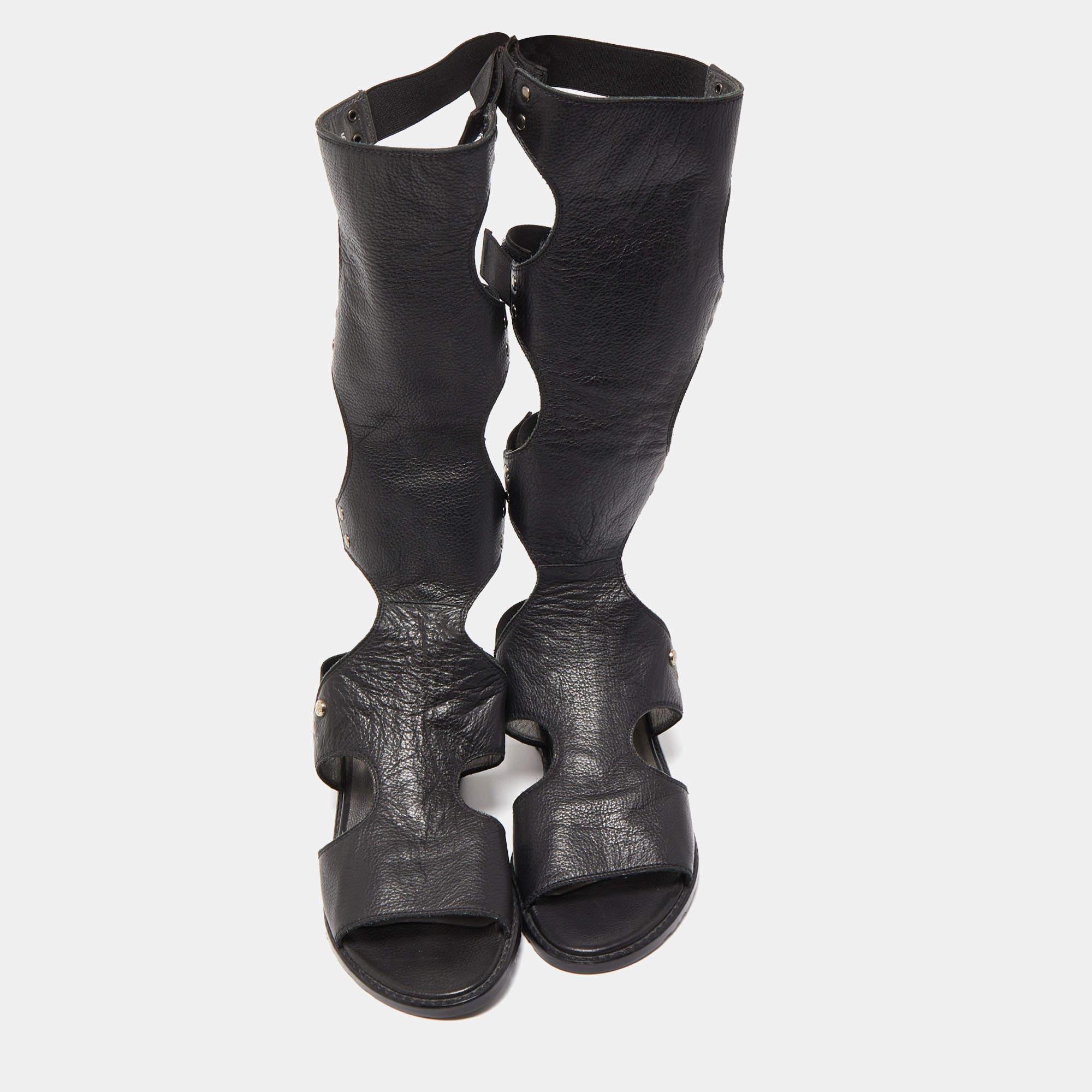Stuart Weitzman Black Leather Gladiator Backview Sandals Size 35 1