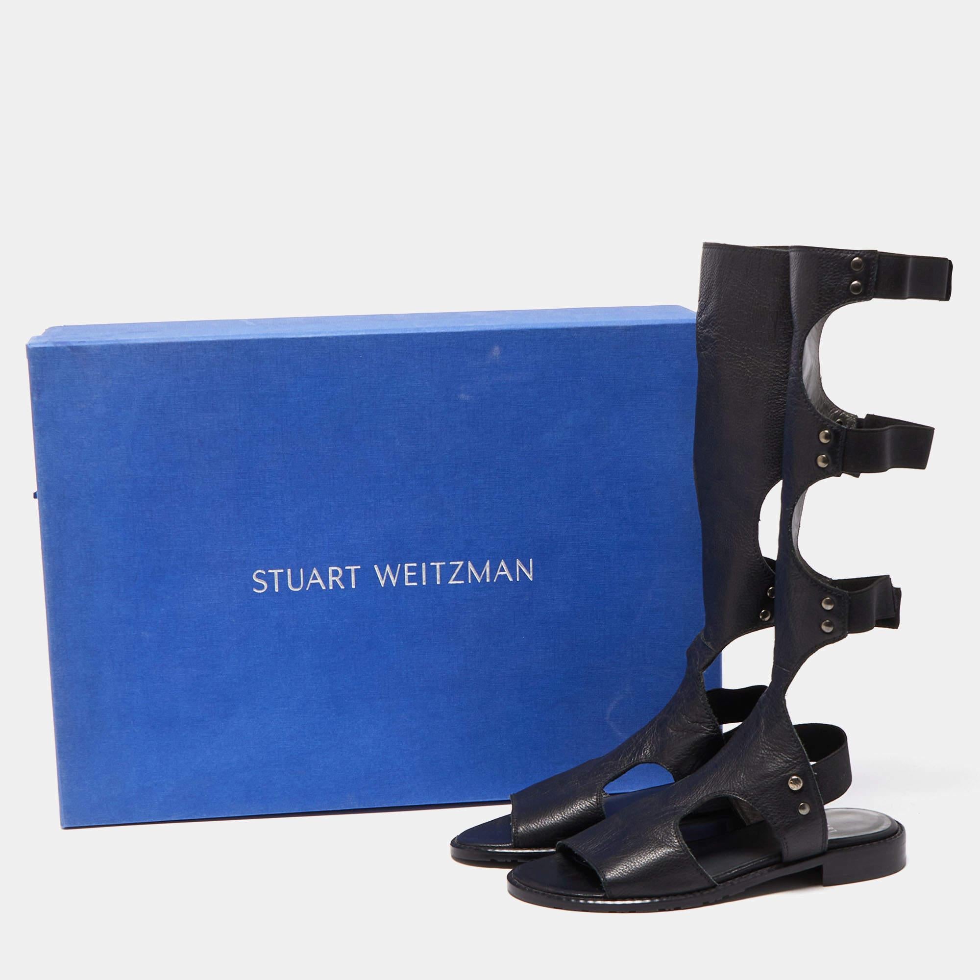 Stuart Weitzman Black Leather Gladiator Backview Sandals Size 35 For Sale 1