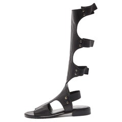 Used Stuart Weitzman Black Leather Gladiator Backview Sandals Size 35
