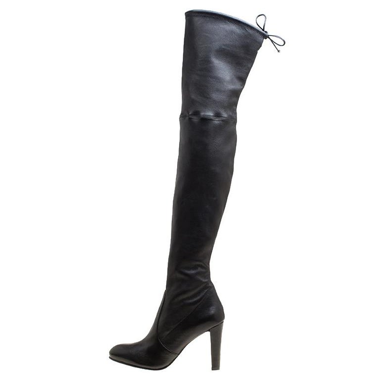 Stuart Weitzman Black Leather Highland Thigh High Boots Size 41.5 at ...