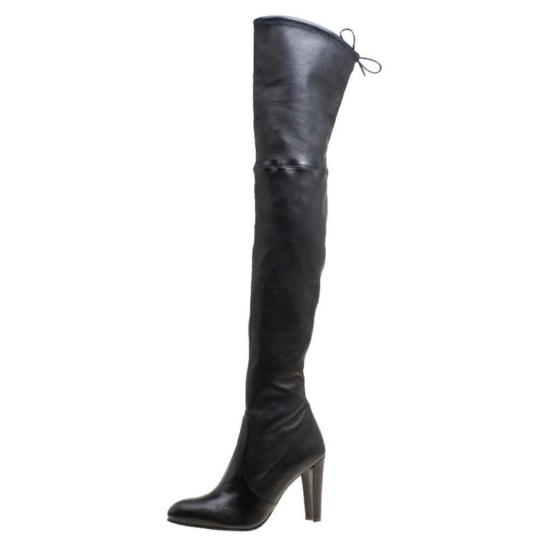 Stuart Weitzman Black Leather Highland Thigh High Boots Size 41.5 at ...