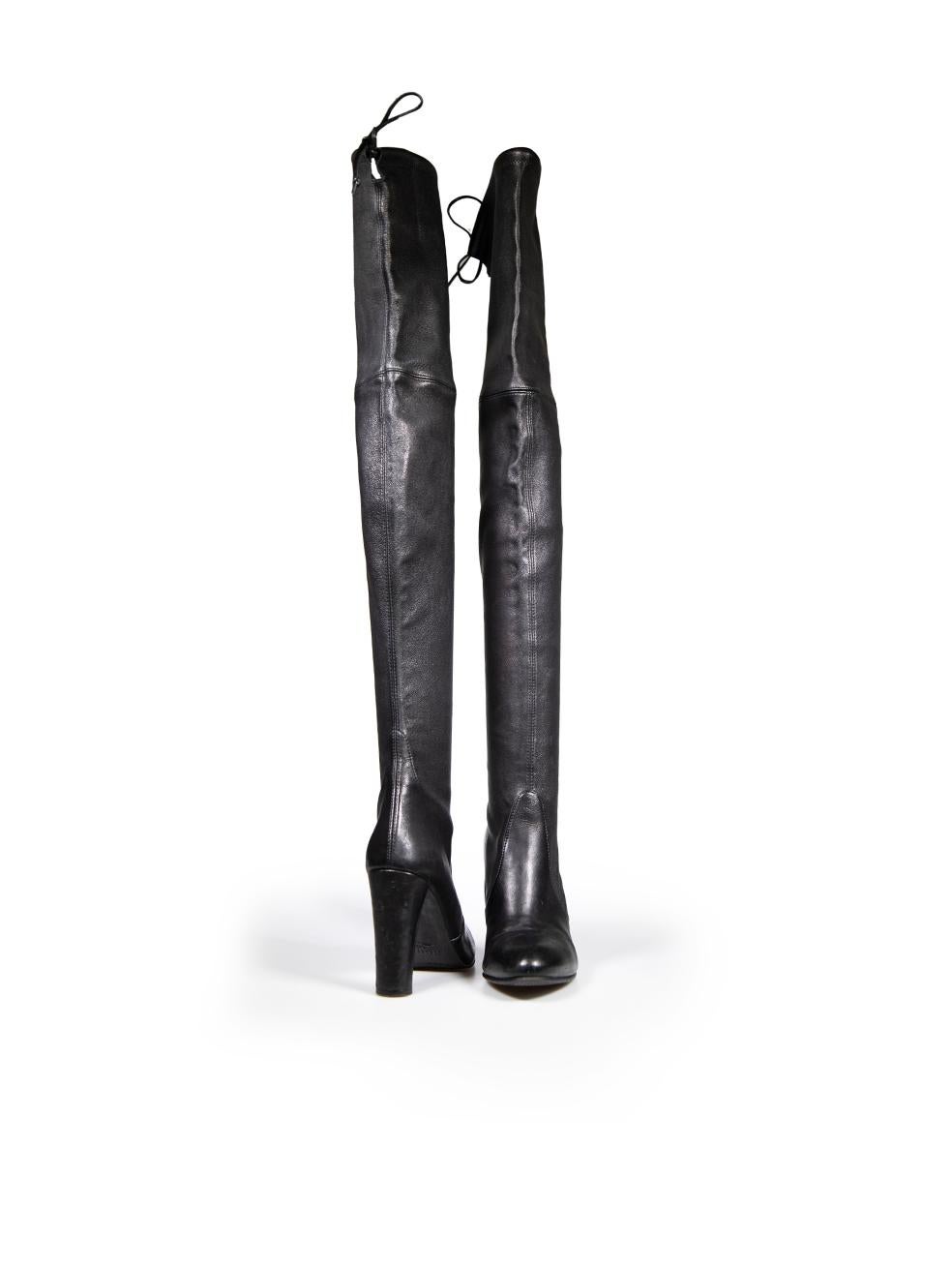 Stuart Weitzman Black Leather Highland Thigh High Boots Size IT 39 In Good Condition For Sale In London, GB