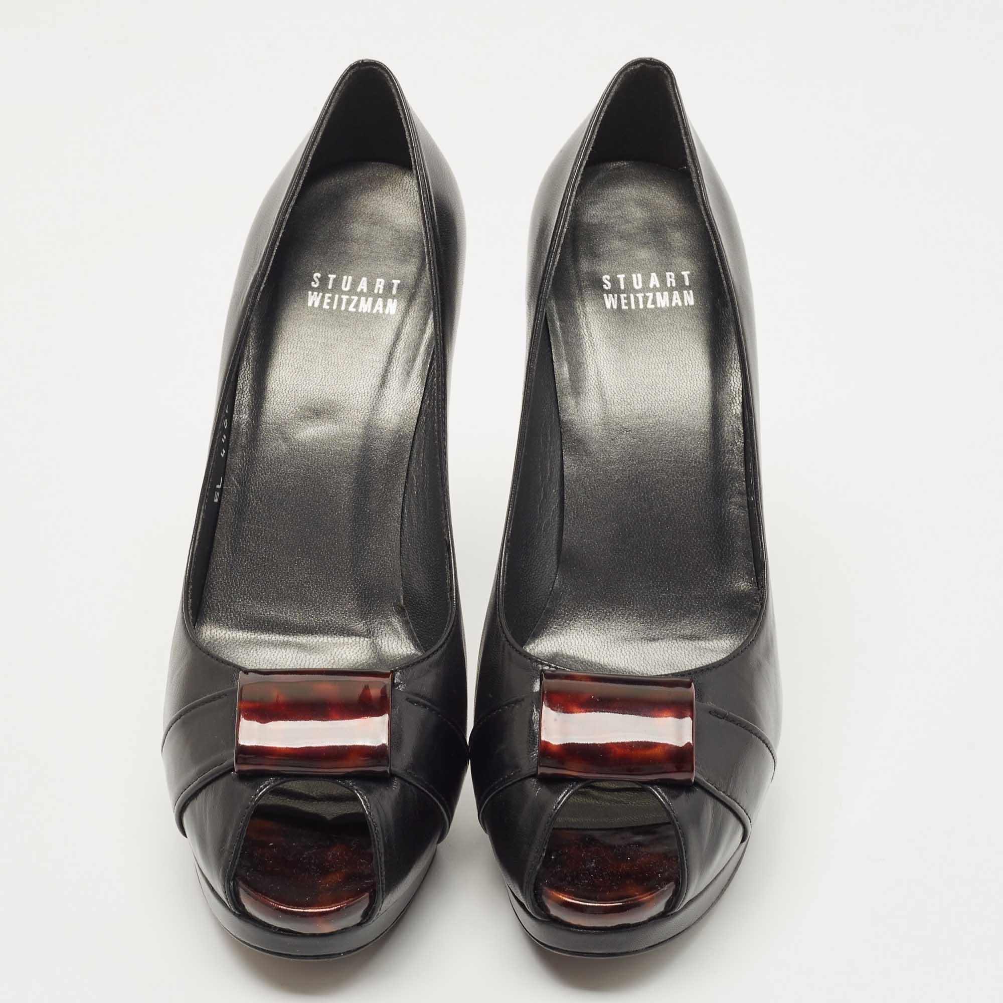 Noir Stuart Weitzman - Escarpins à plateforme en cuir noir Taille 38,5 en vente