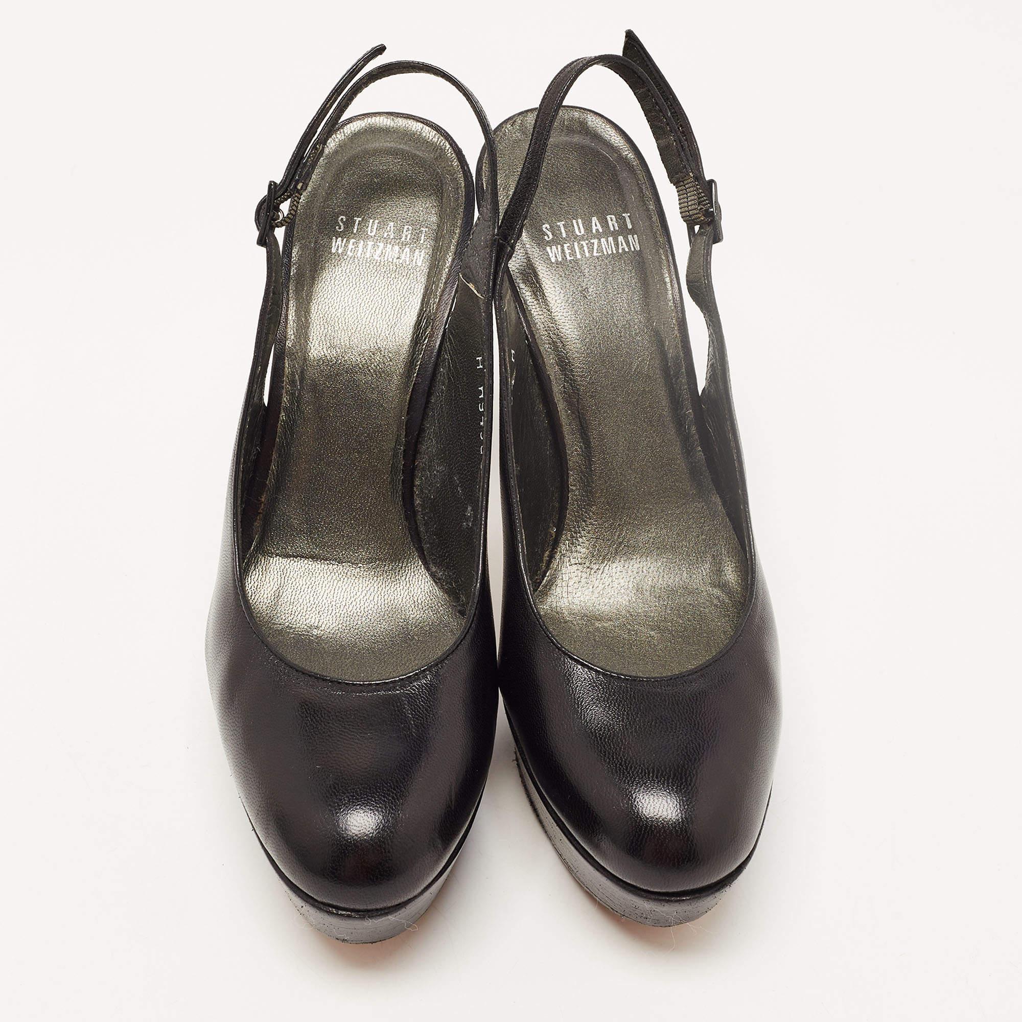 Noir Stuart Weitzman - Escarpins à plateforme en cuir noir - Taille 36 en vente