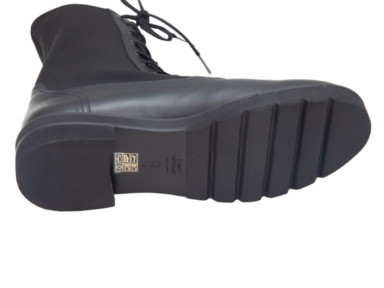 Stuart Weitzman Black Leather and Stretch Fabric Combat Boots For Sale ...