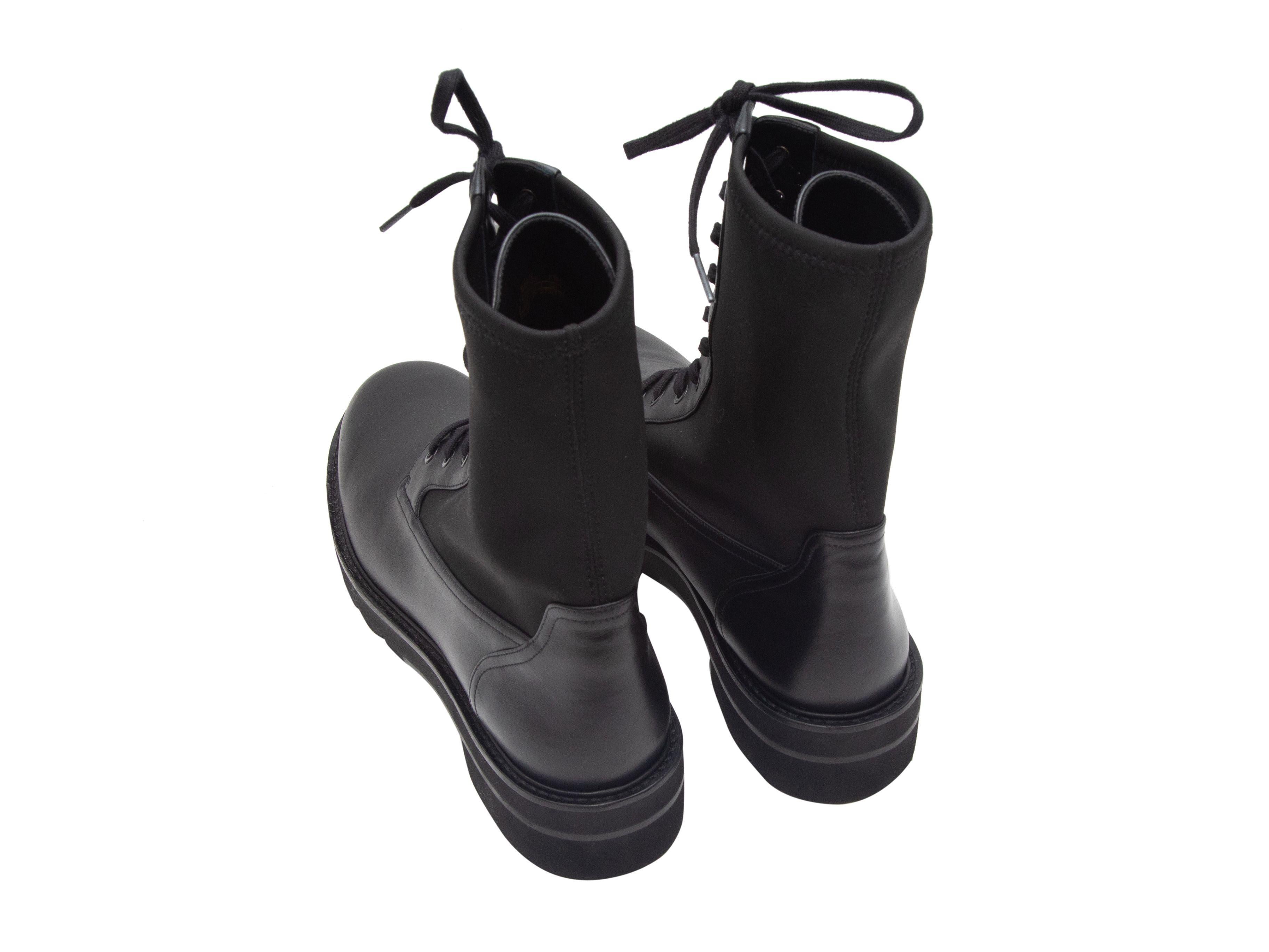 Women's or Men's Stuart Weitzman Black Leather & Stretch Fabric Combat Boots