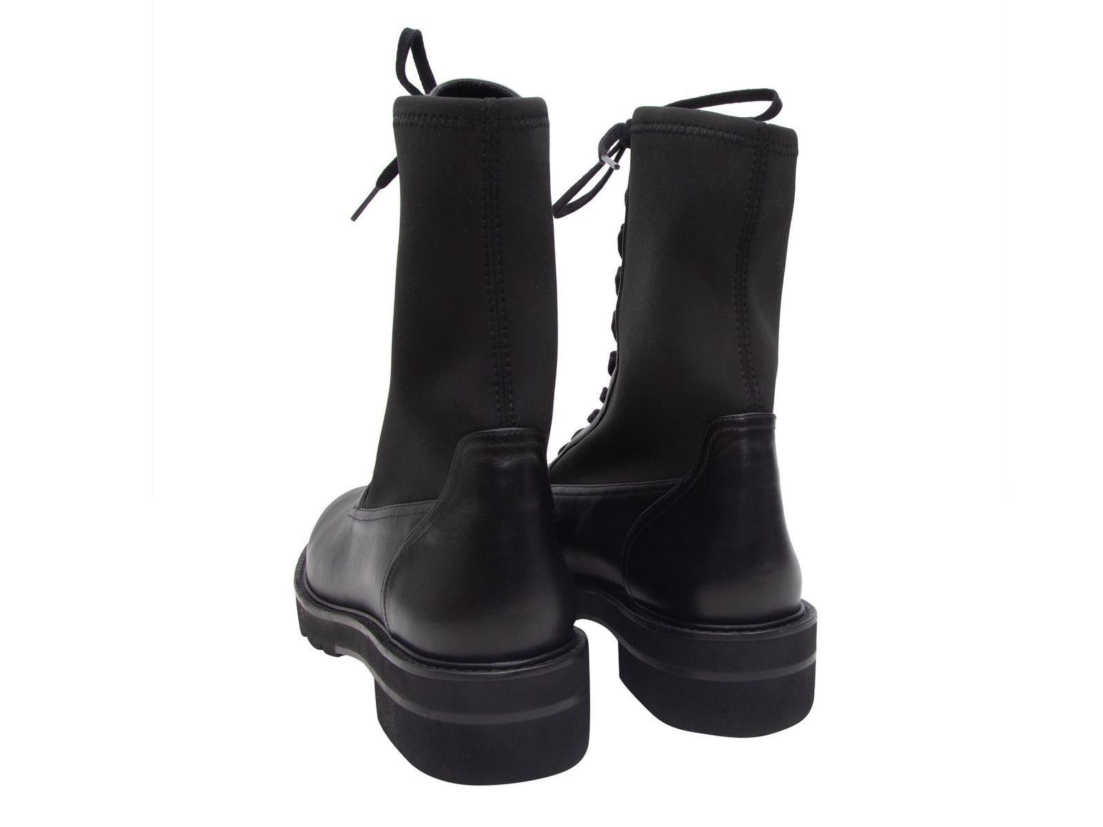 Stuart Weitzman Black Leather & Stretch Fabric Combat Boots 1
