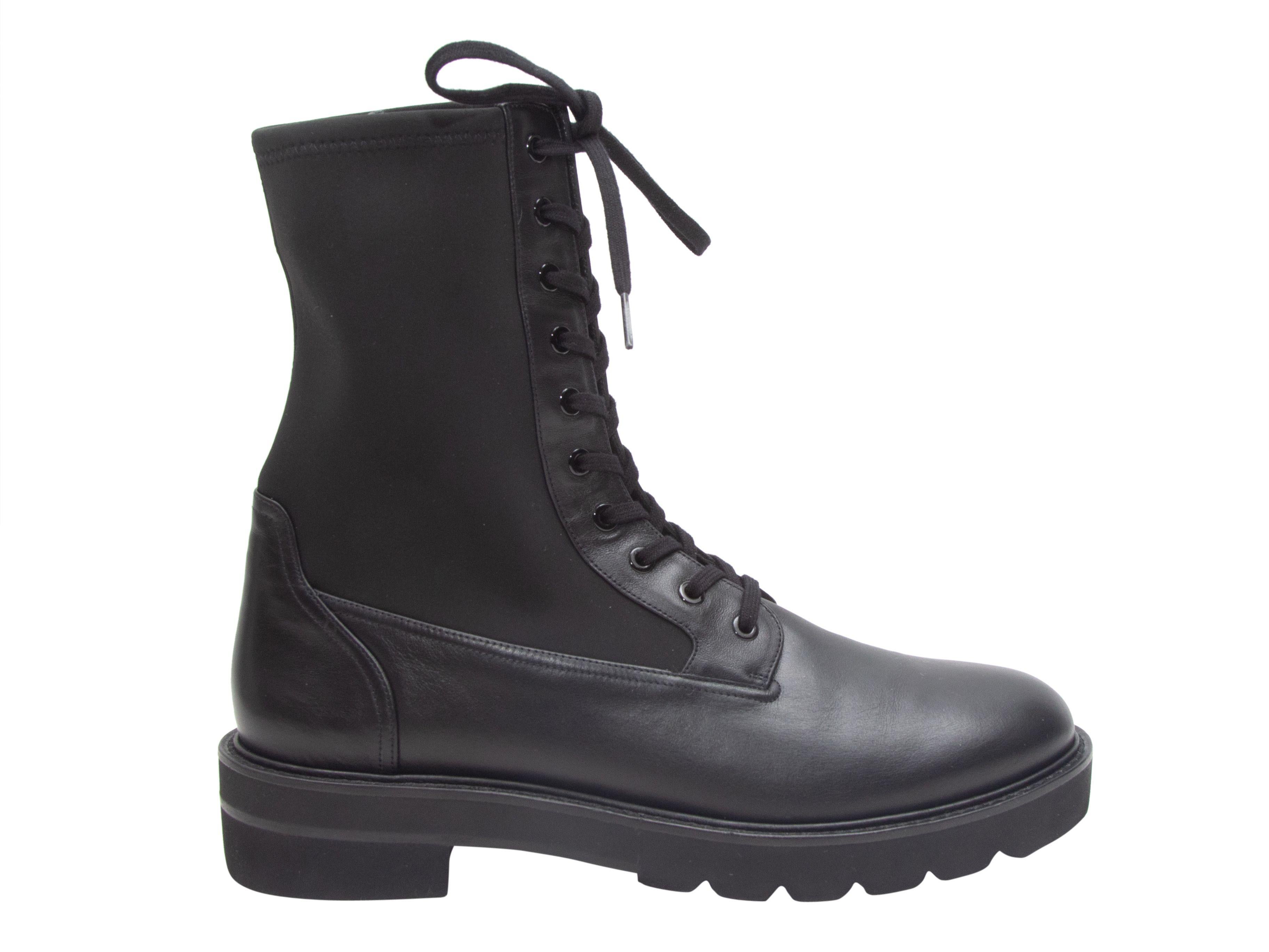 Stuart Weitzman Black Leather & Stretch Fabric Combat Boots 2