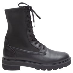 Stuart Weitzman Black Leather & Stretch Fabric Combat Boots