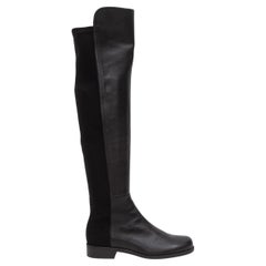 Stuart Weitzman Black Leather & Stretch Fabric Over-The-Knee Boots
