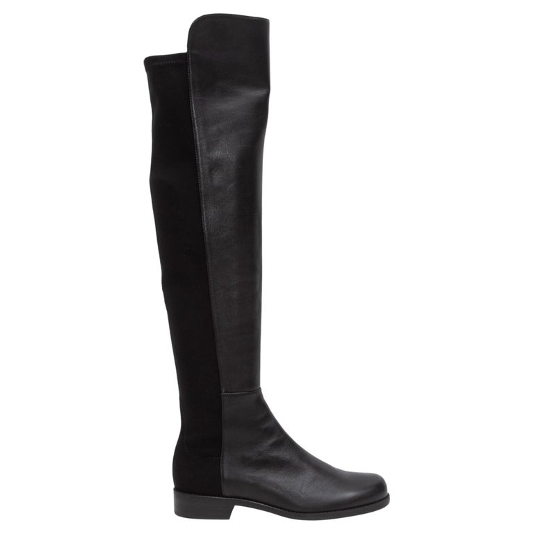 Stuart Weitzman Black Leather and Stretch Fabric Over-The-Knee Boots For  Sale at 1stDibs