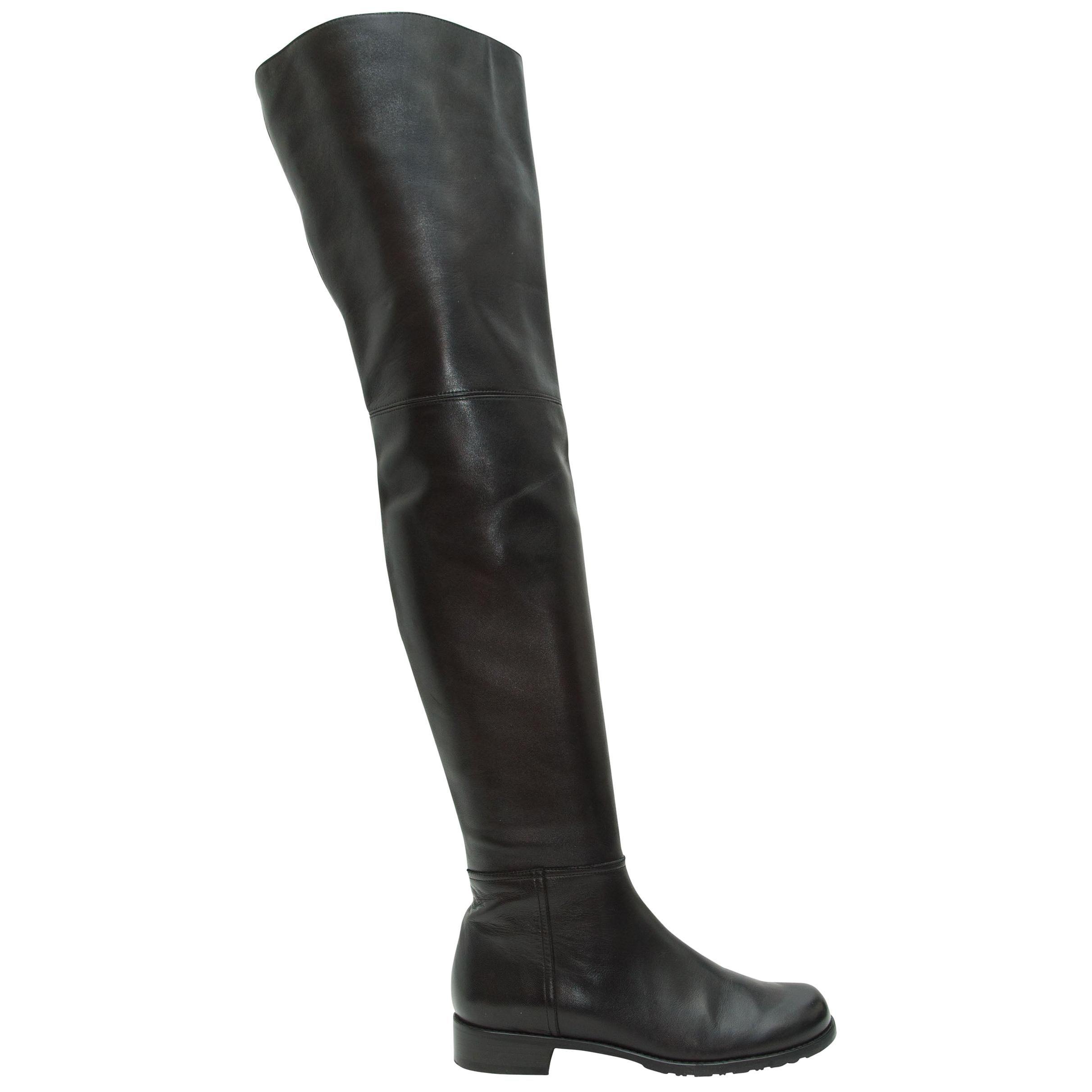 Stuart Weitzman Black Leather Thigh-High Boots