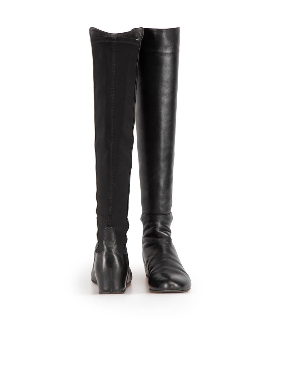 Stuart Weitzman Black Leather Wedge Knee Boots Size IT 36.5 In Excellent Condition In London, GB