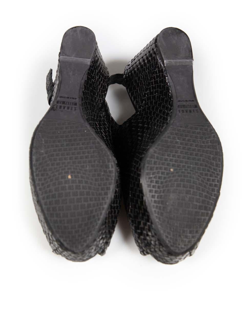 Women's Stuart Weitzman Black Leather Woven Wedge Sandals Size IT 37.5 For Sale