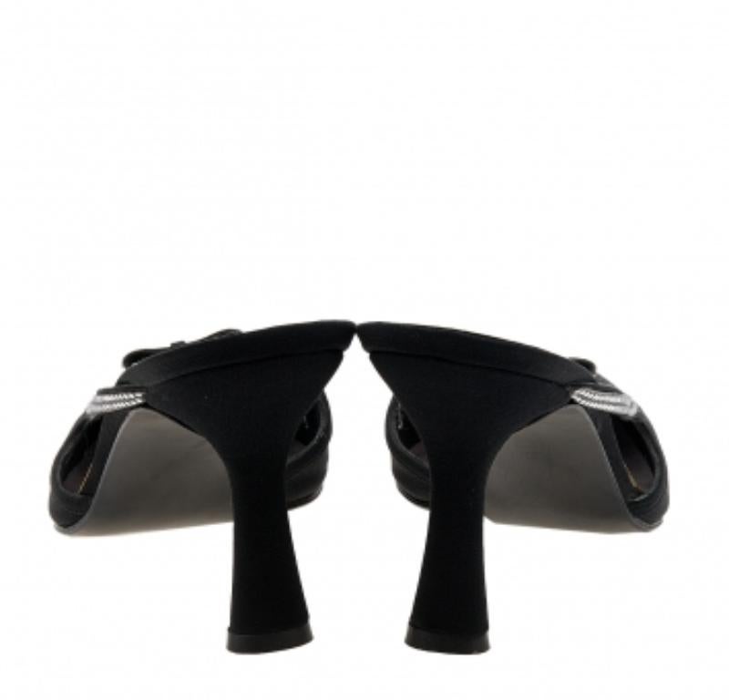 Stuart Weitzman Black Nylon Crystal Embellished Mules Size 40 For Sale 2