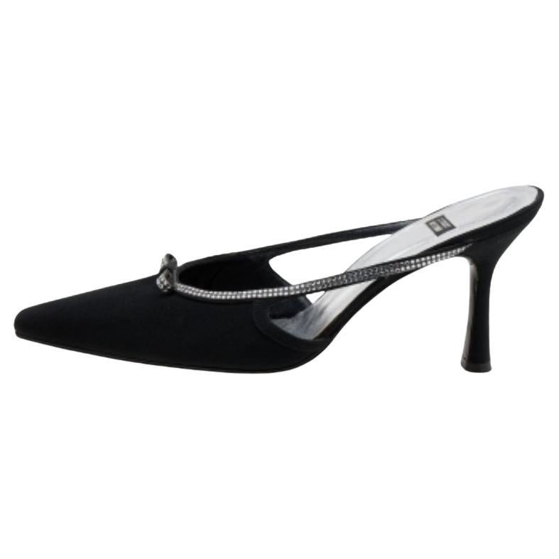 Stuart Weitzman Black Nylon Crystal Embellished Mules Size 40 For Sale