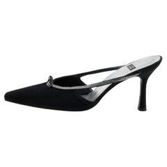 Stuart Weitzman Black Nylon Crystal Embellished Mules Size 40