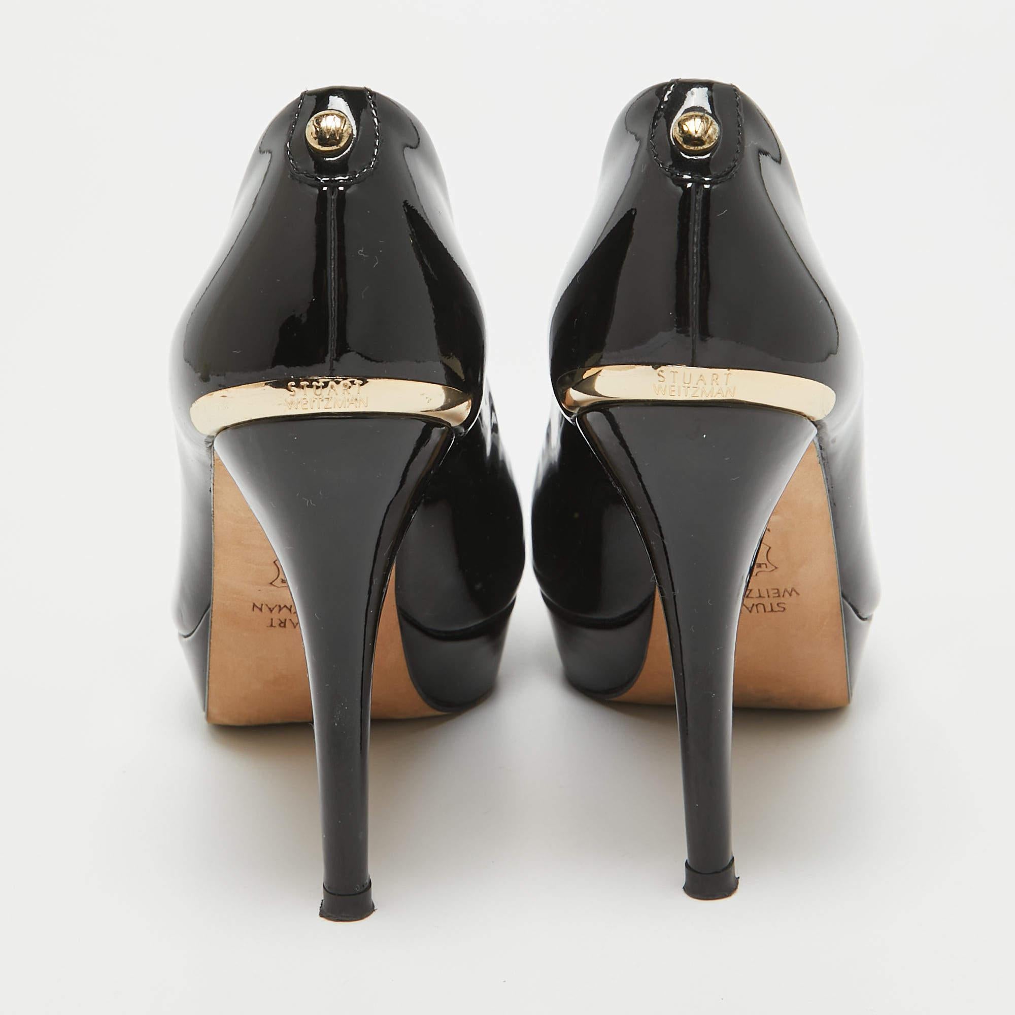 De las mujeres Stuart Weitzman Bombas de punta de charol negro talla 36 en venta