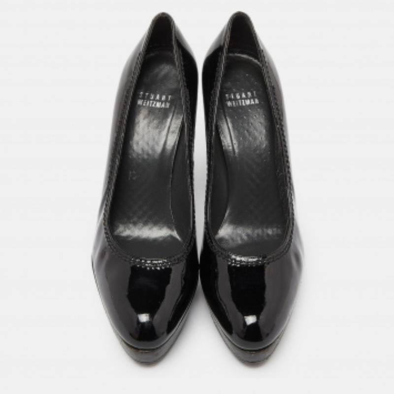 Stuart Weitzman Black Patent Leather Platform Pumps Size 39.5 For Sale 3