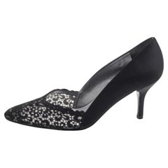 Stuart Weitzman Black Satin and Lace Almond Toe Pumps Size 38