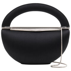 Used STUART WEITZMAN Black Satin Silver Crystal Evening Bag Handbag Clutch w/ Chain