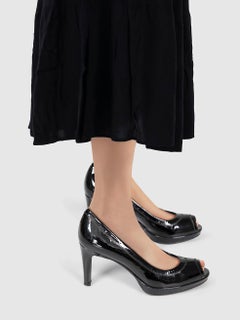 Stuart Weitzman Black Slip On Patent Heels Size UK 7