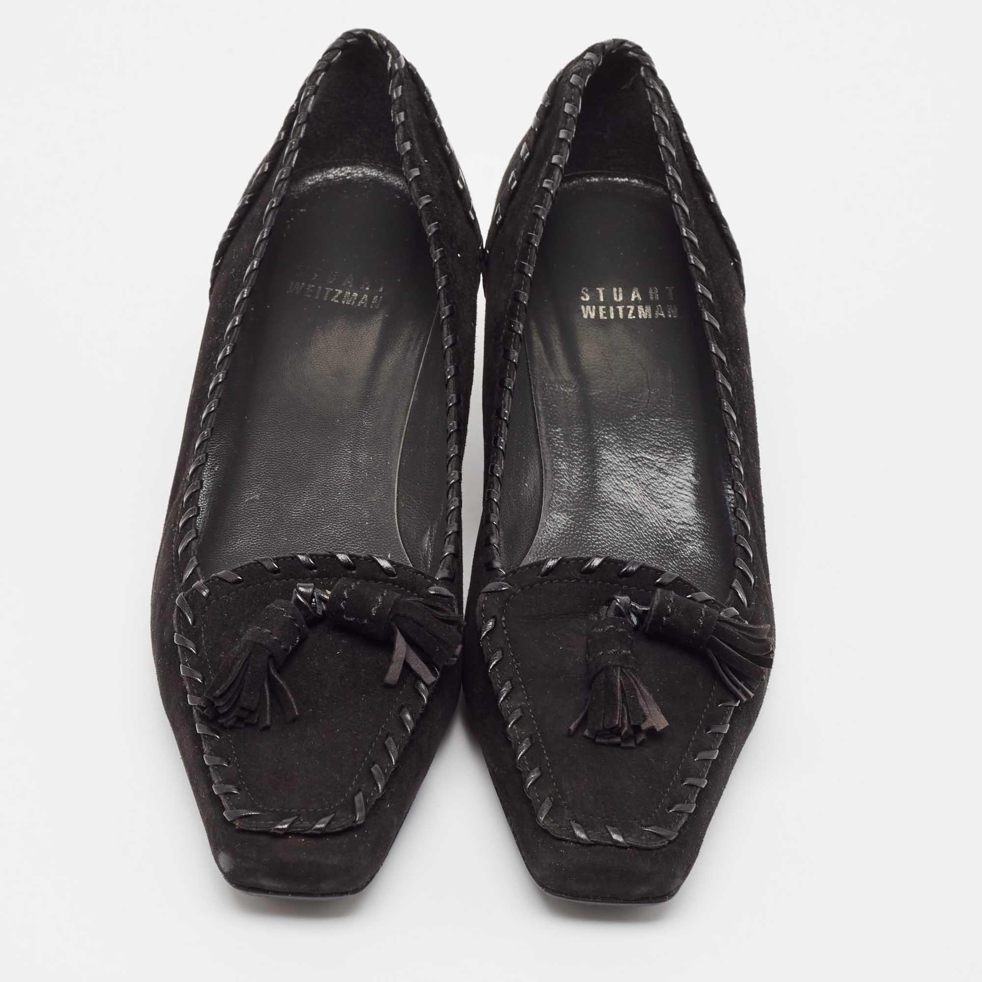 Noir Stuart Weitzman - Escarpins en daim noir à talon bloc - Taille 37.5 en vente
