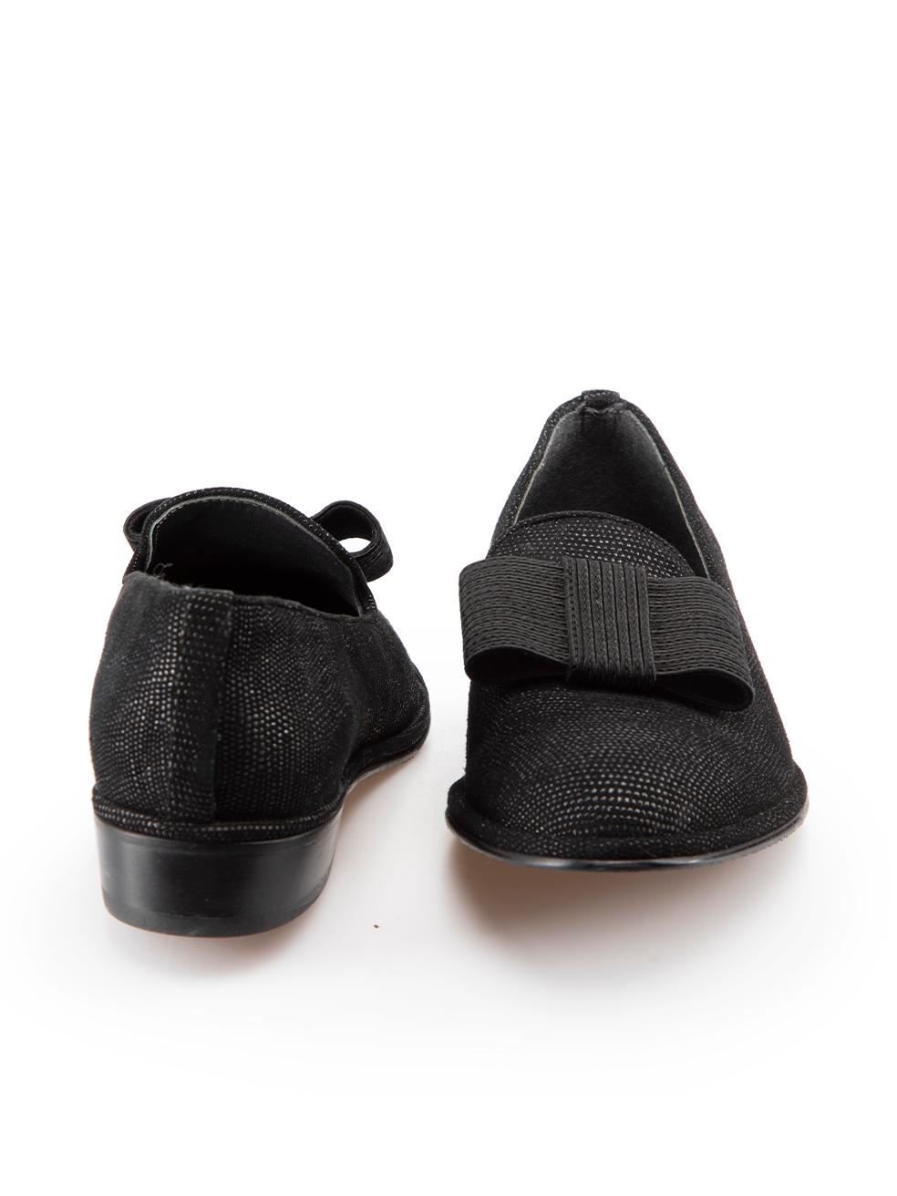Stuart Weitzman Black Suede Bow Loafers Size US 8 In Excellent Condition For Sale In London, GB