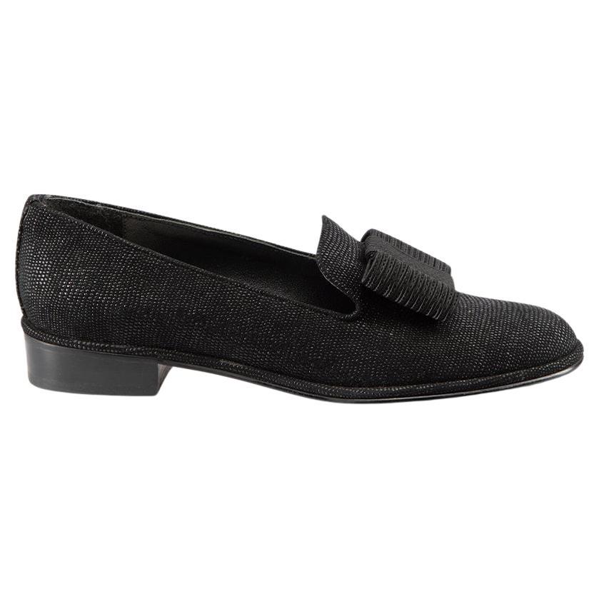 Stuart Weitzman Black Suede Bow Loafers Size US 8 For Sale