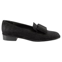Used Stuart Weitzman Black Suede Bow Loafers Size US 8