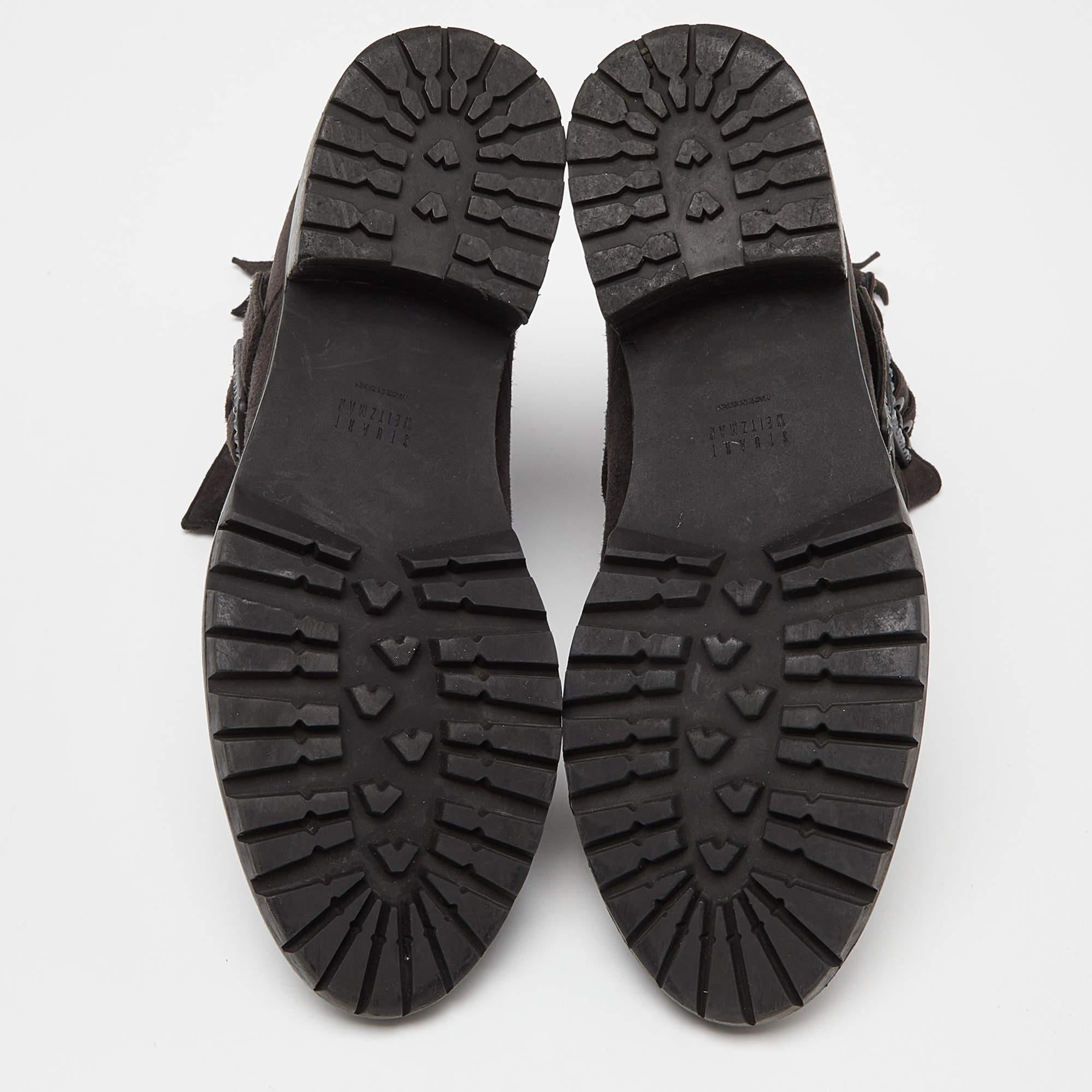 Stuart Weitzman Black Suede Crystal Embellished Ankle Length Boots Size 37.5 3