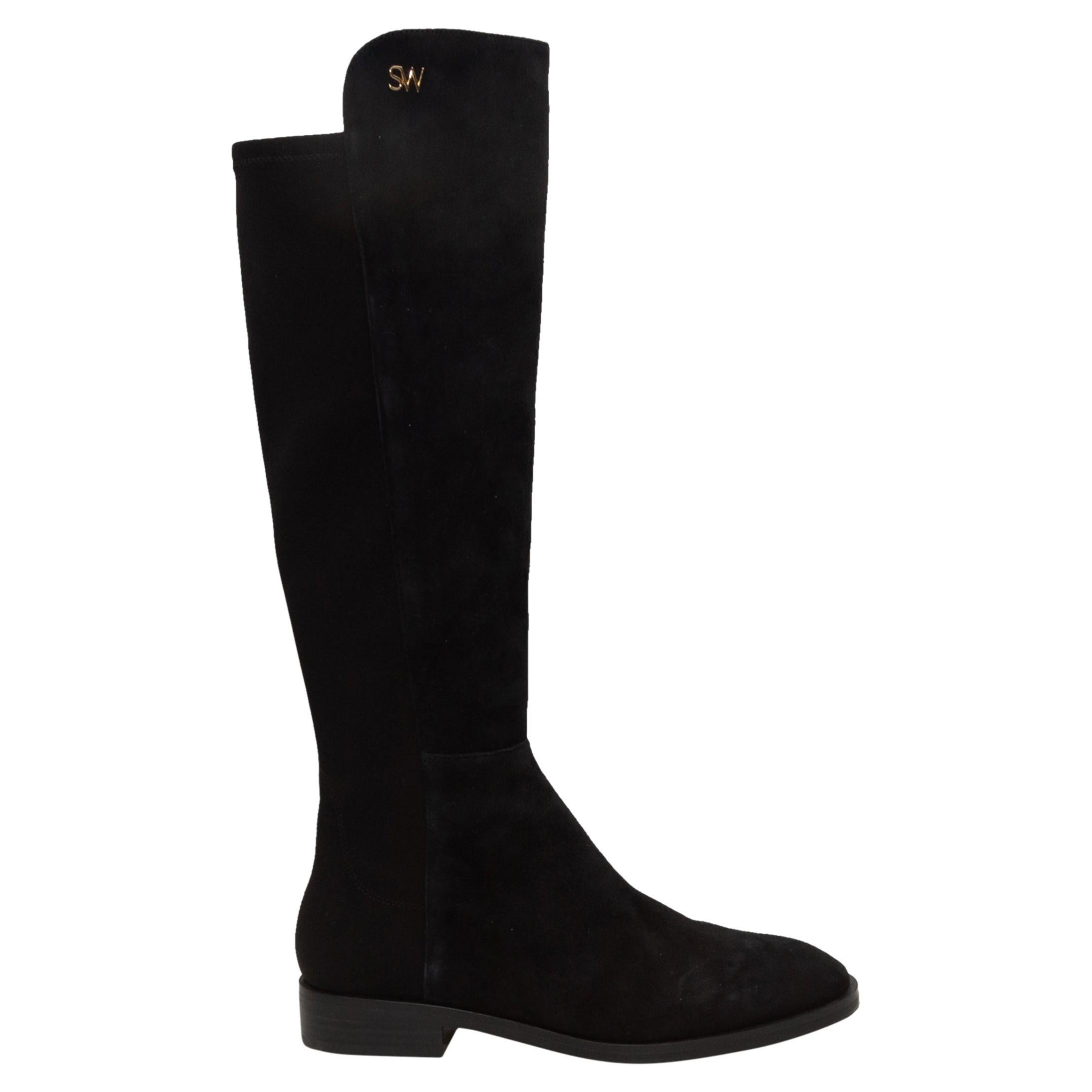 Stuart Weitzman Schwarze kniehohe Stiefel aus Wildleder und Elastischem Stoff