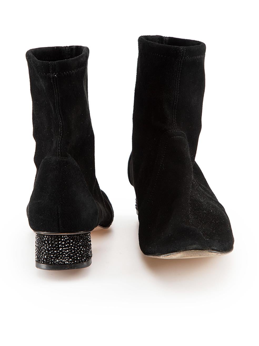 Stuart Weitzman Black Suede Embellished Boots Size IT 39 In Excellent Condition For Sale In London, GB